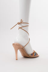 René Caovilla Vintage Rainbow Beaded Satin Ankle Wrap Mules Heels