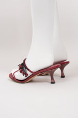 Manolo Blahnik Strappy Currant Berry Fringed Mule Sandals