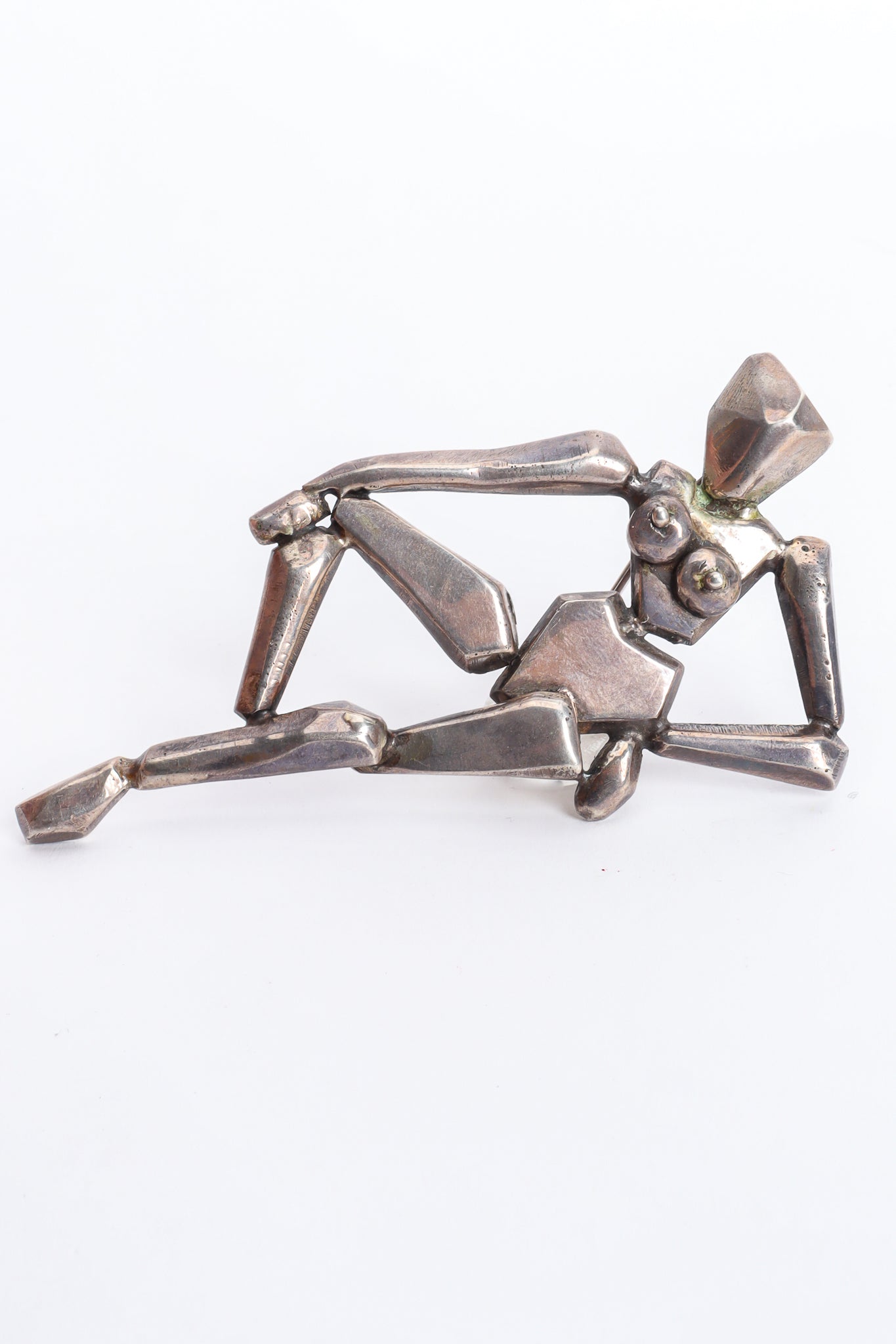 Vintage Signed Modernist Silver Sculpted Female Brooch front @ Recess LA