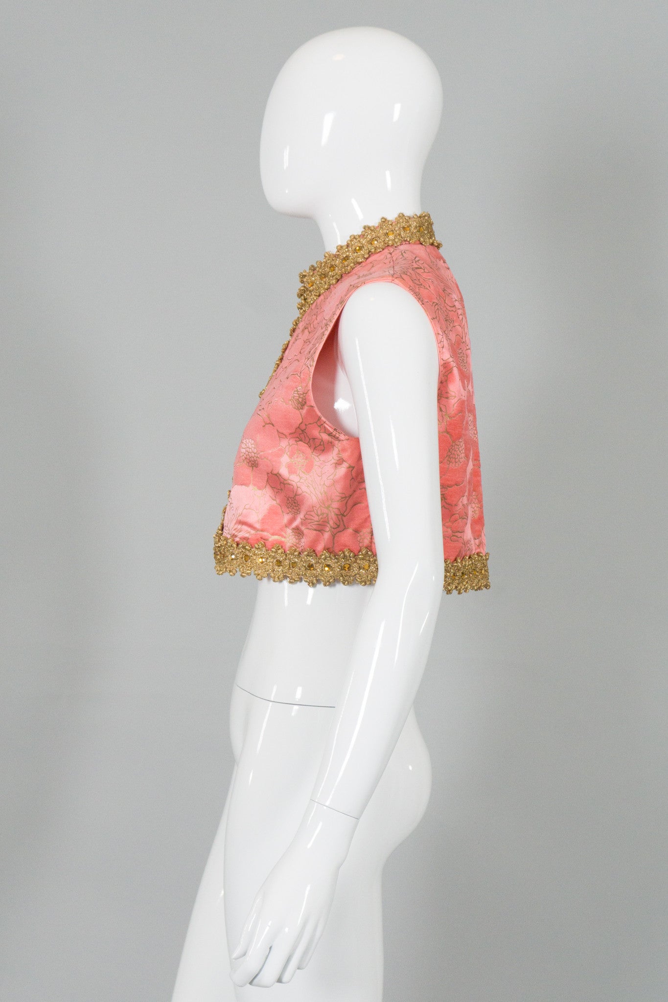 Lisa Meril Vintage Flocked Satin Boho Genie Vest