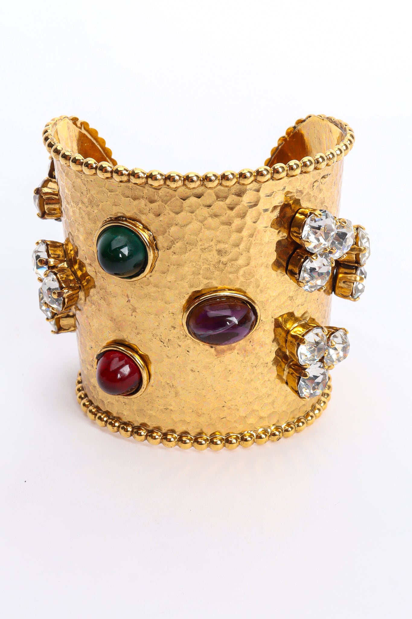 Vintage Sorrell Hammered Cabochon Crystal Cuff II Front at Recess LA