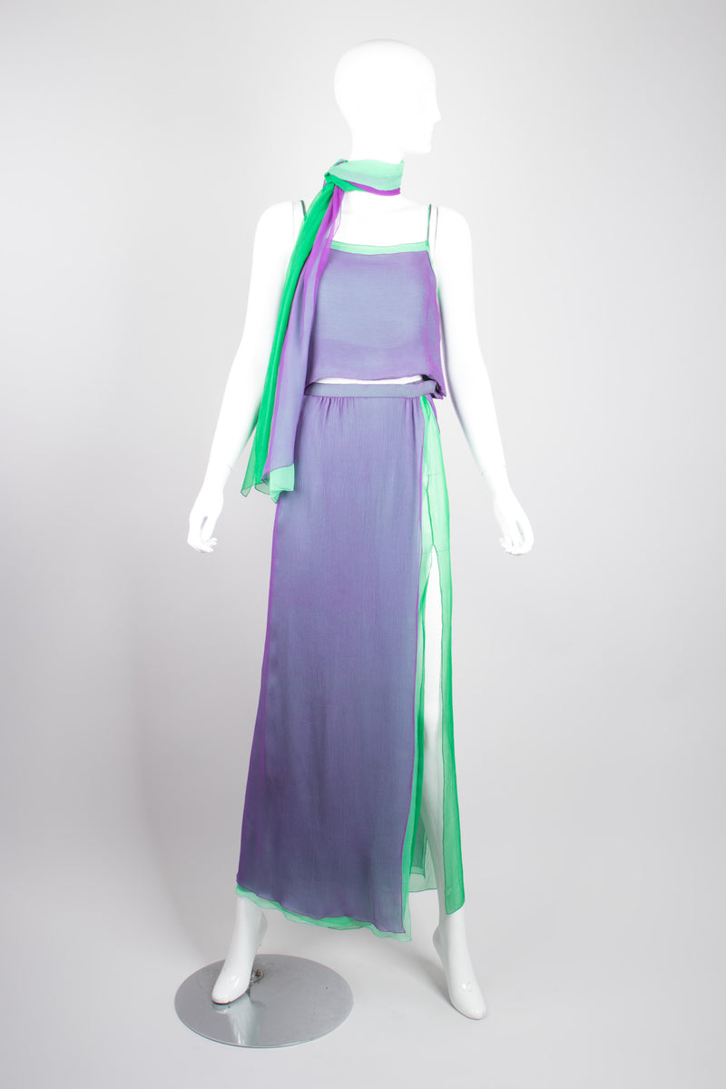 Pauline Trigere Vintage Mermaid Layered Chiffon Top & Skirt Set