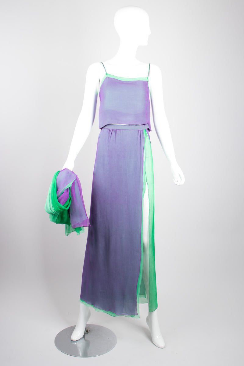 Pauline Trigere Vintage Mermaid Layered Chiffon Top & Skirt Set