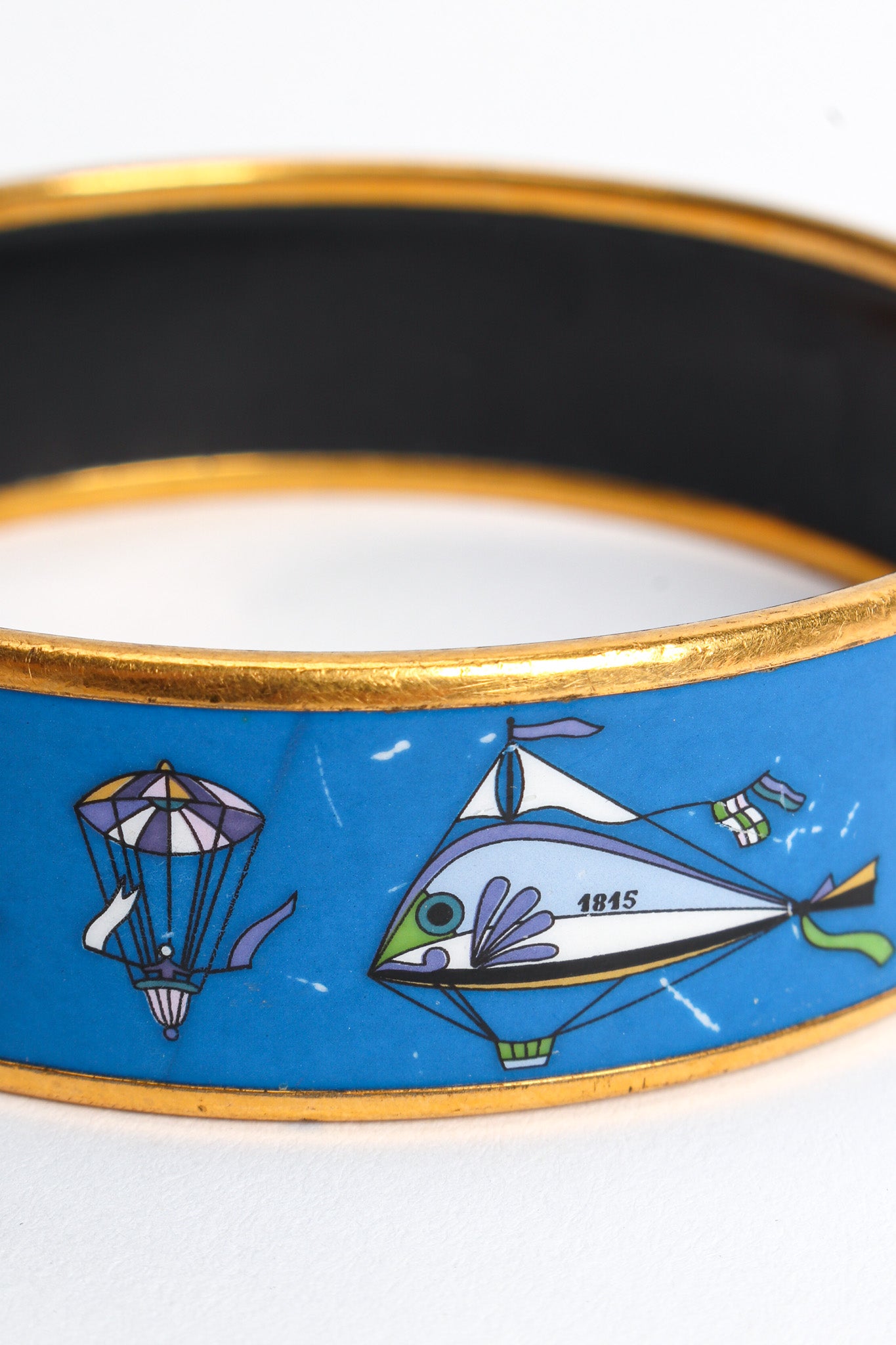 Vintage Hermés Les Folies Du Ciel Wide Enamel Bracelet scratches on trim/enamel @ Recess LA