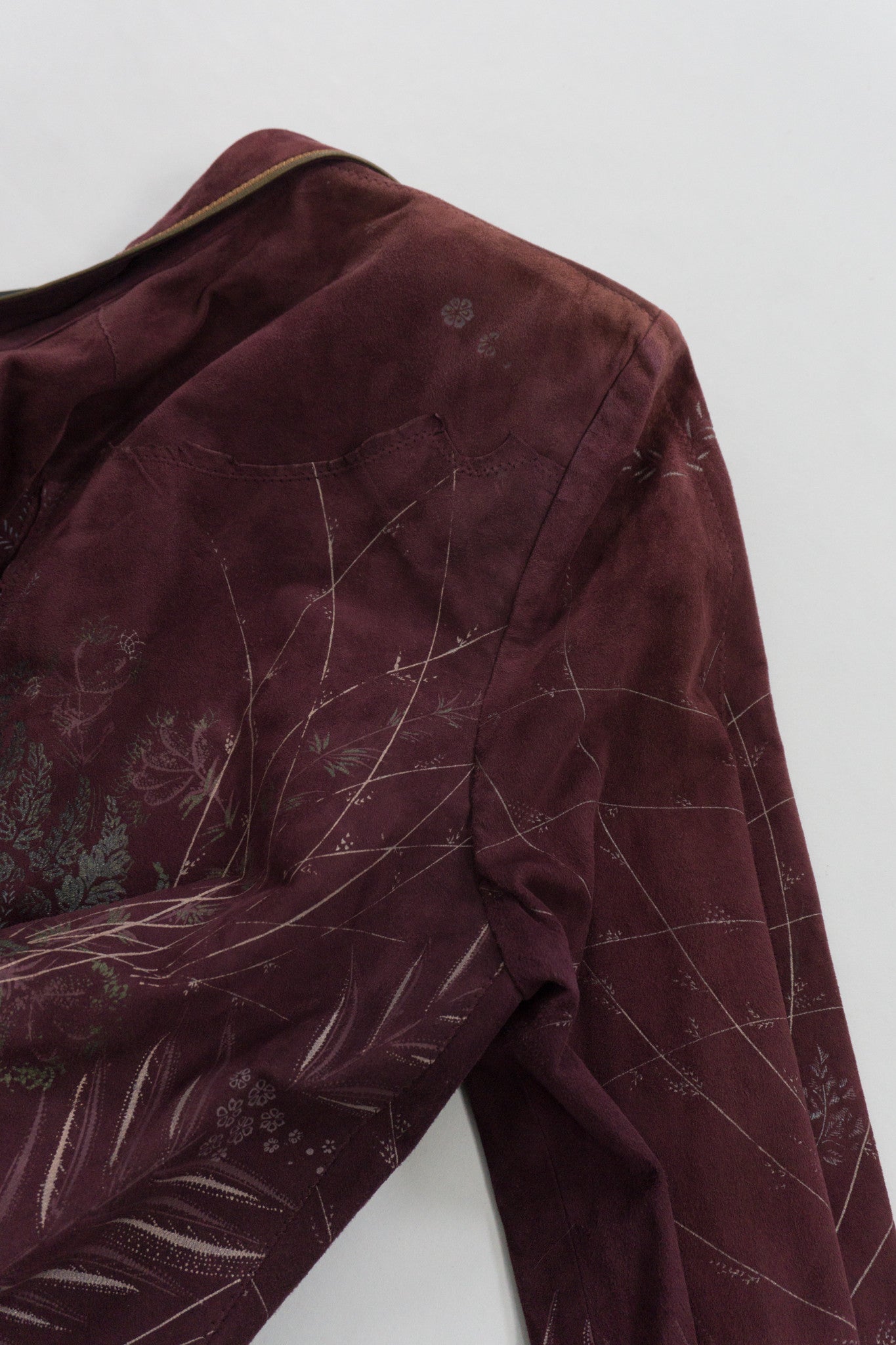 Roberto Cavalli Vintage Flora Stamped Suede Boyfriend Jacket