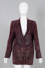 Roberto Cavalli Vintage Flora Stamped Suede Boyfriend Jacket