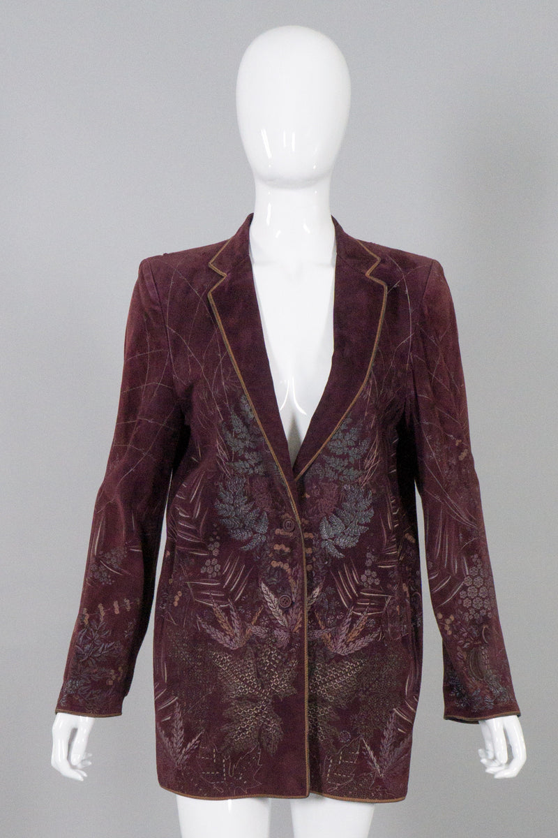 Roberto Cavalli Vintage Flora Stamped Suede Boyfriend Jacket