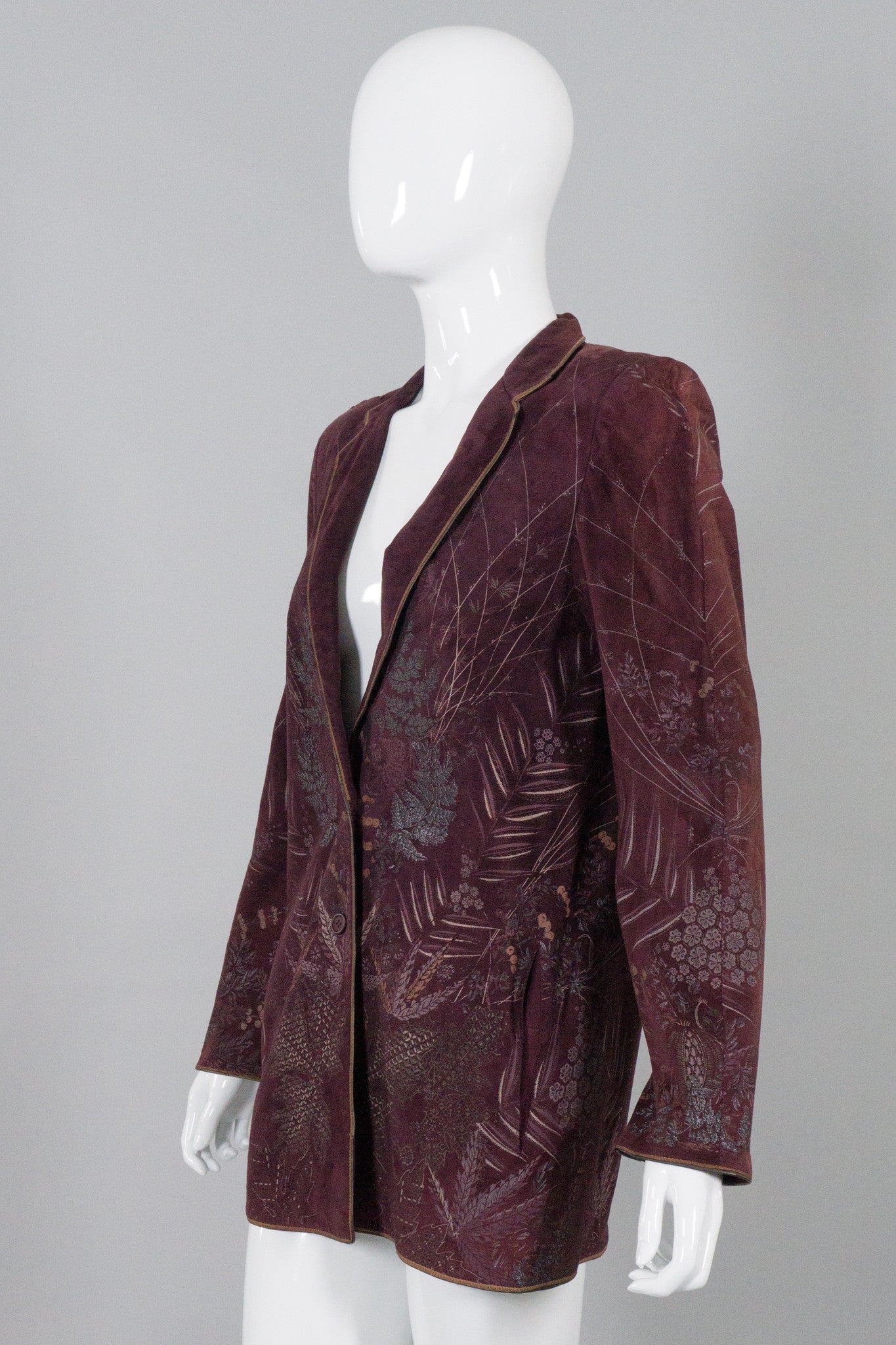 Roberto Cavalli Vintage Flora Stamped Suede Boyfriend Jacket