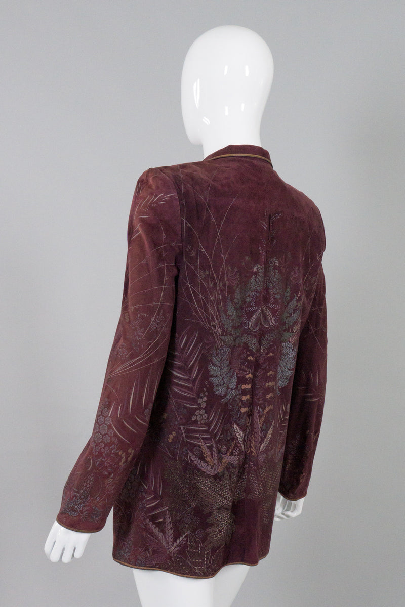 Roberto Cavalli Vintage Flora Stamped Suede Boyfriend Jacket