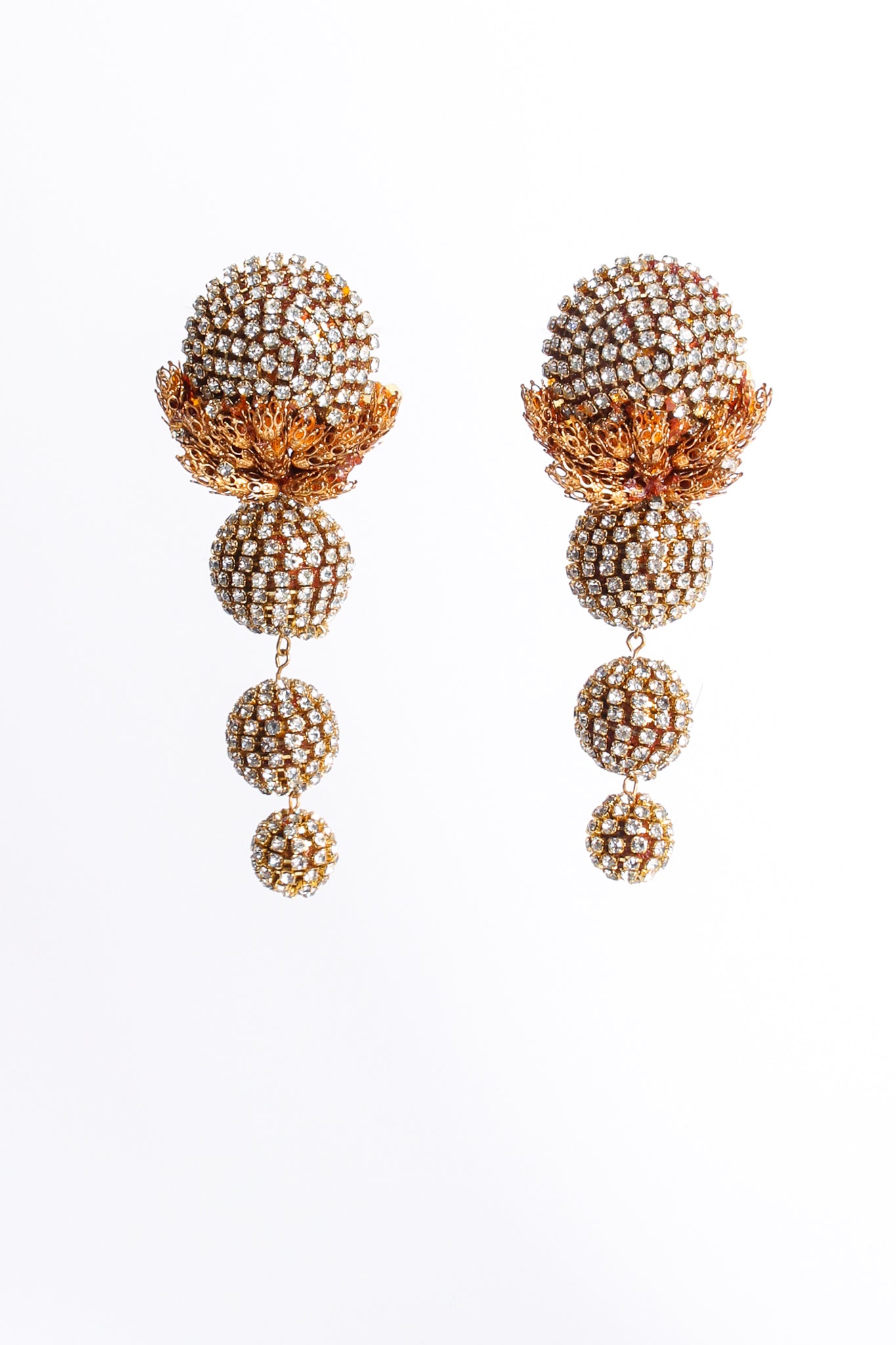 Vintage Rhinestone Filigree Ball Drop Earrings hang at Recess Los Angeles