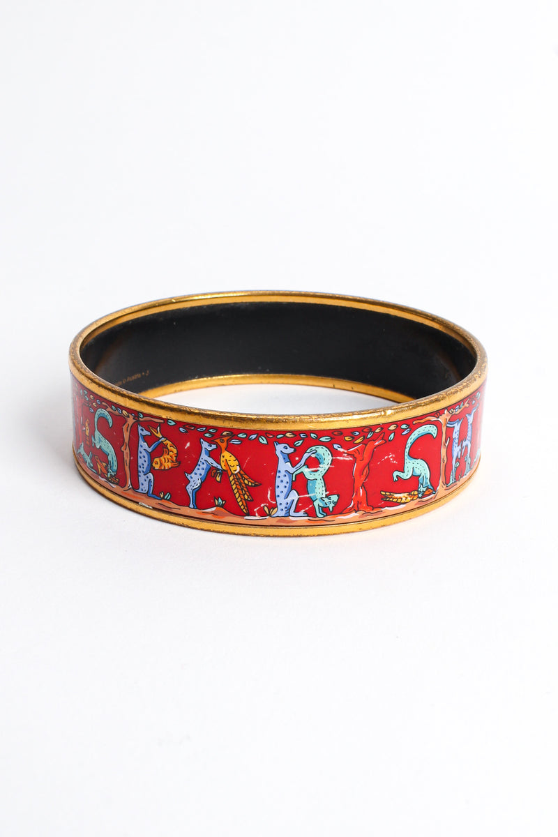 Vintage Hermés Animal Alphabet Wide Enamel Bracelet front @ Recess LA