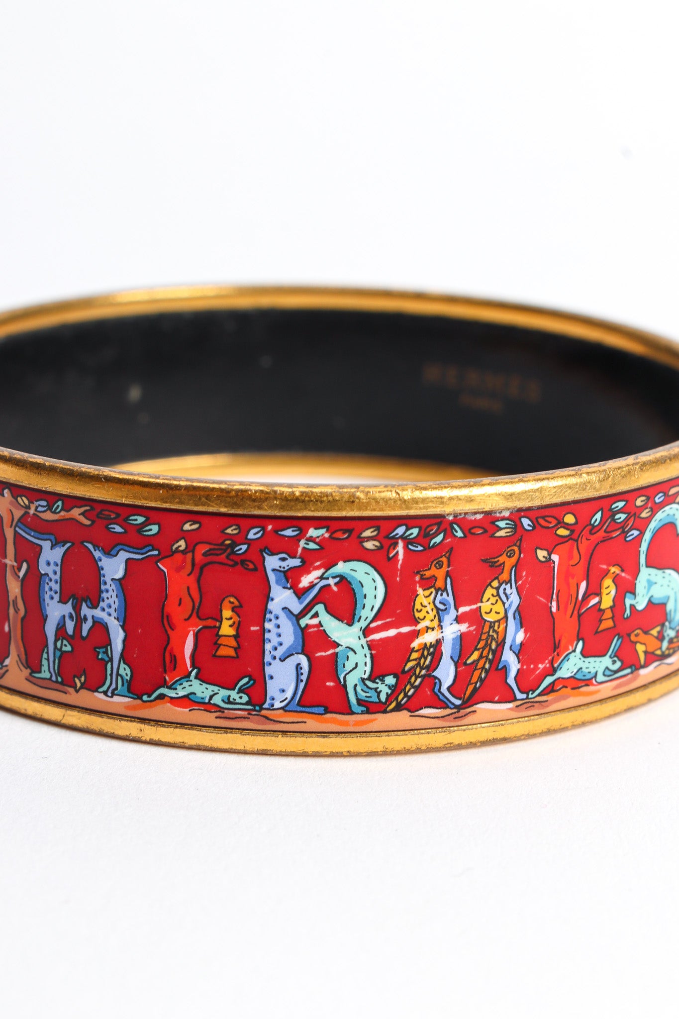 Vintage Hermés Animal Alphabet Wide Enamel Bracelet scratches @ Recess LA