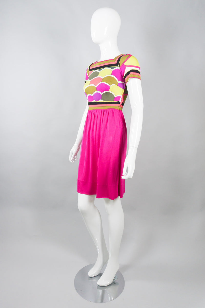 Vintage Emilio Pucci Hot Neon Scallop Print Silk Jersey Dress