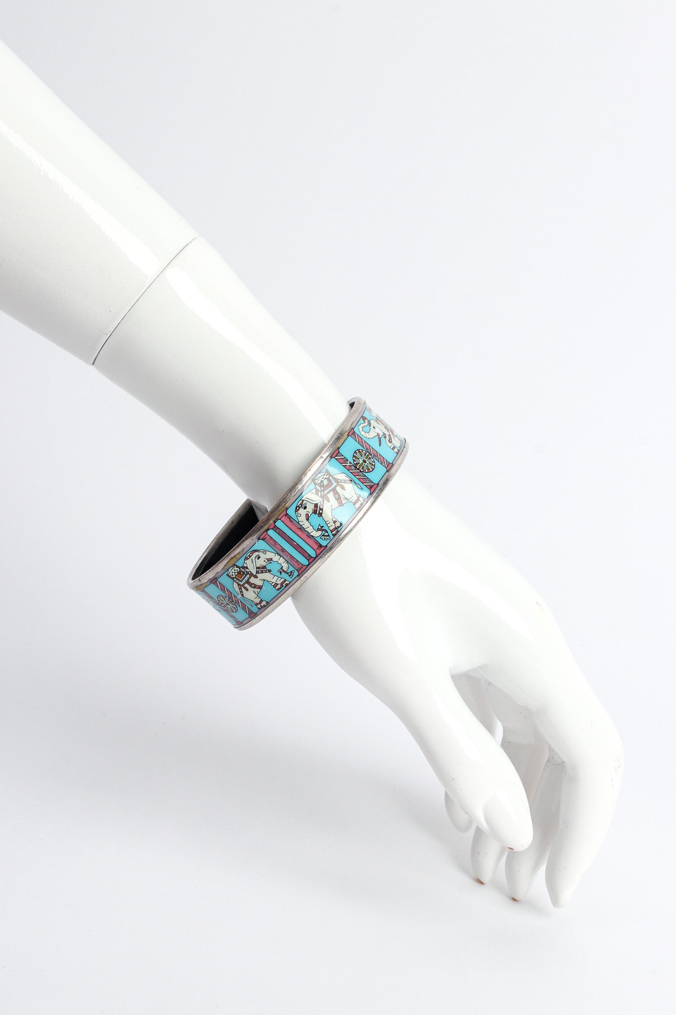 Vintage Hermés Elephant Torana Wide Enamel Bracelet mannequin wrist @ Recess LA