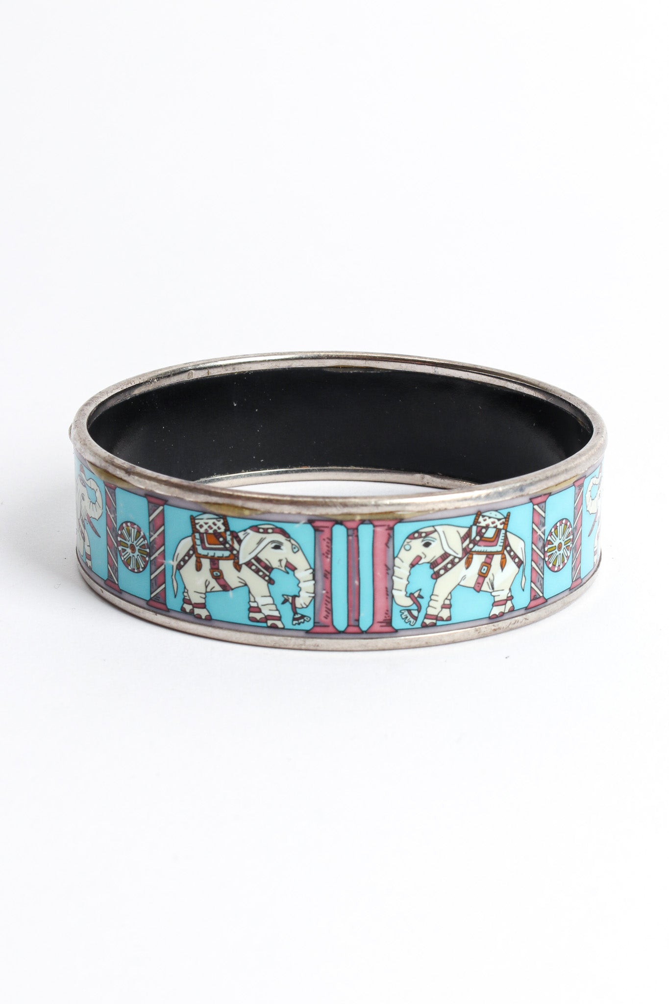 Vintage Hermés Elephant Torana Wide Enamel Bracelet closeup @ Recess LA