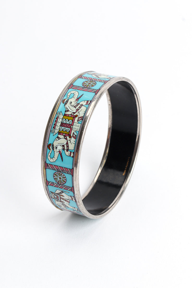 Vintage Hermés Elephant Torana Wide Enamel Bracelet angle @ Recess LA