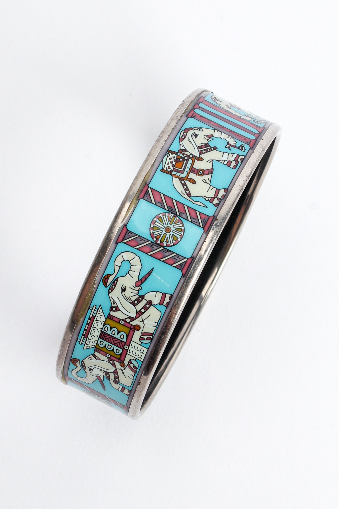 Vintage Hermés Elephant Torana Wide Enamel Bracelet closeup @ Recess LA