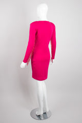 Recess Los Angeles Vintage Andrea Jovine Hot Pink Beaded Fringe Yokea Bodycon Dress