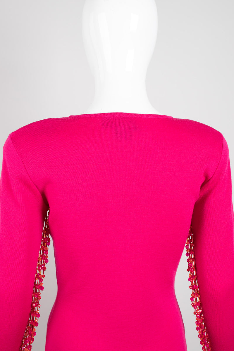 Recess Los Angeles Vintage Andrea Jovine Hot Pink Beaded Fringe Yokea Bodycon Dress