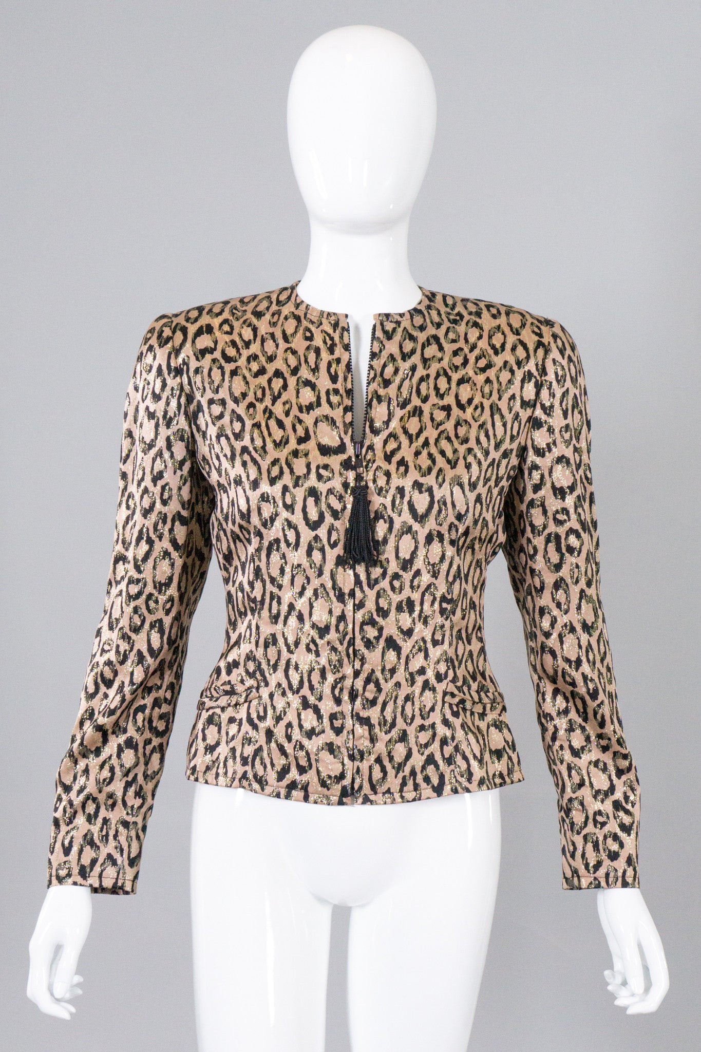 Bill Blass Vintage Metallic Lamé Leopard Tassel Jacket