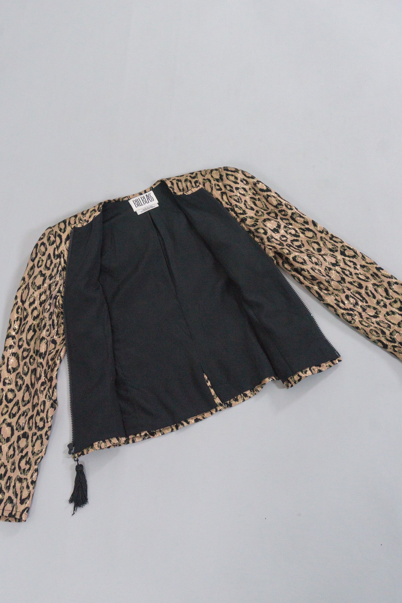 Bill Blass Vintage Metallic Lamé Leopard Tassel Jacket