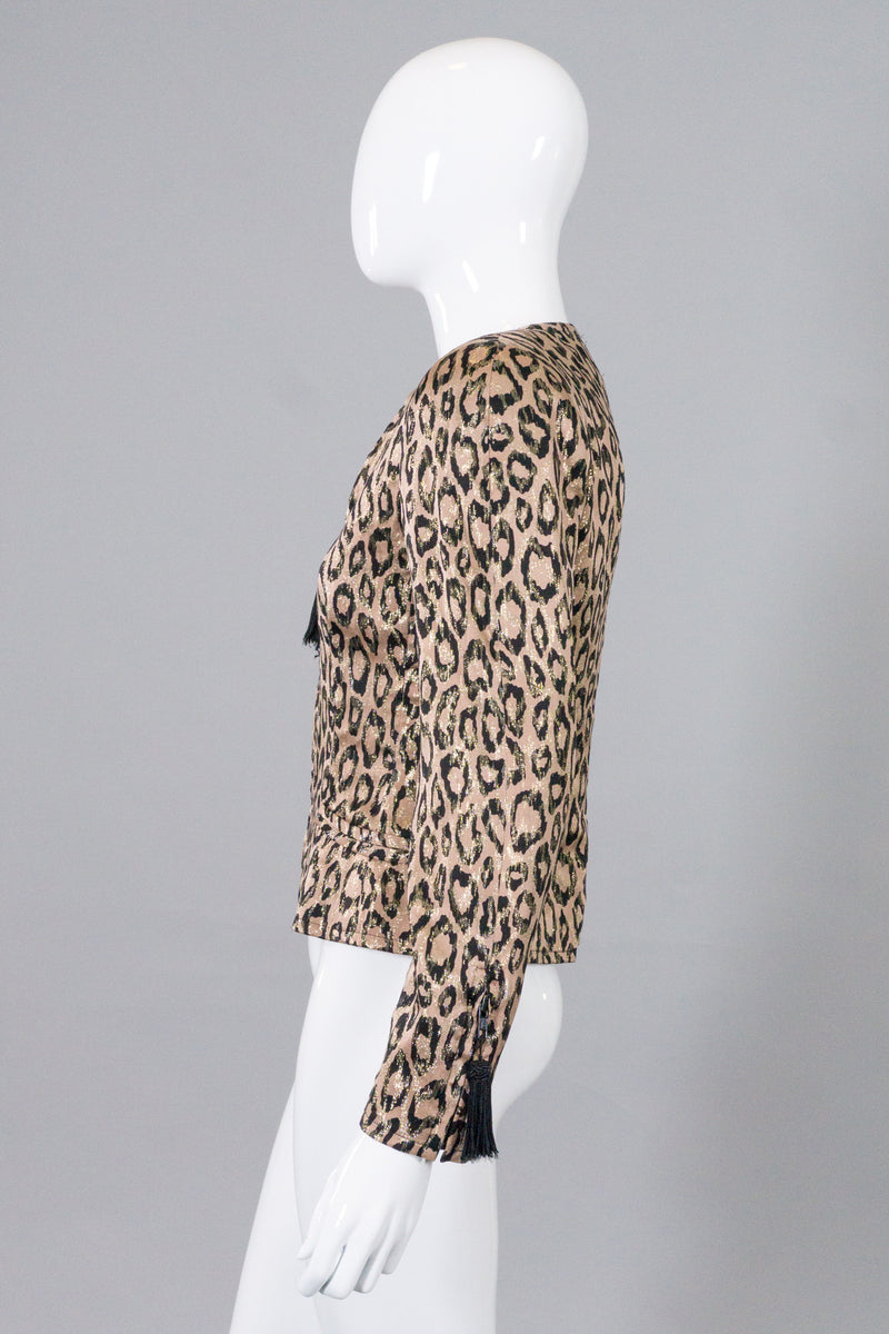 Bill Blass Vintage Metallic Lamé Leopard Tassel Jacket