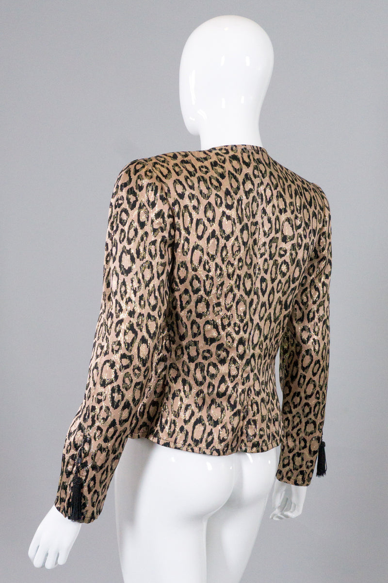 Bill Blass Vintage Metallic Lamé Leopard Tassel Jacket