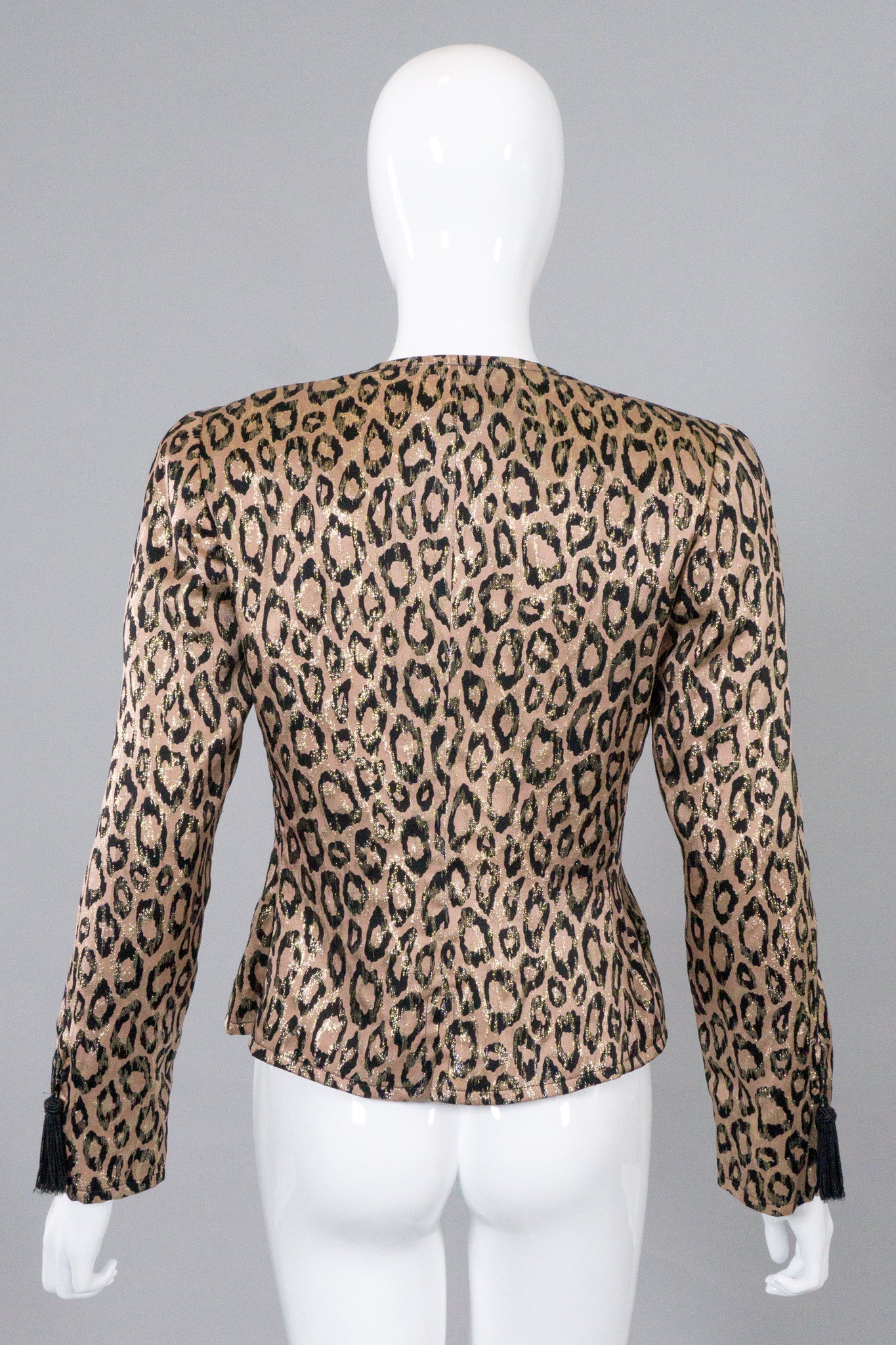 Bill Blass Vintage Metallic Lamé Leopard Tassel Jacket