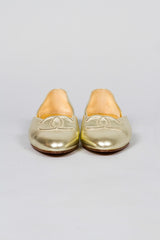 Chanel Gold Lamé Logo Flats Front