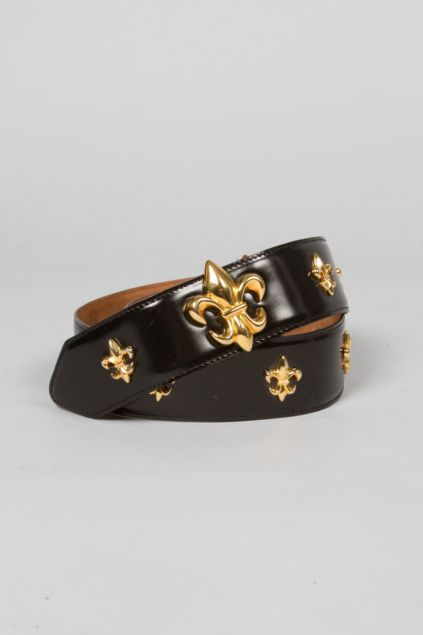 Moschino Leather Fleur De Lys Stud Belt