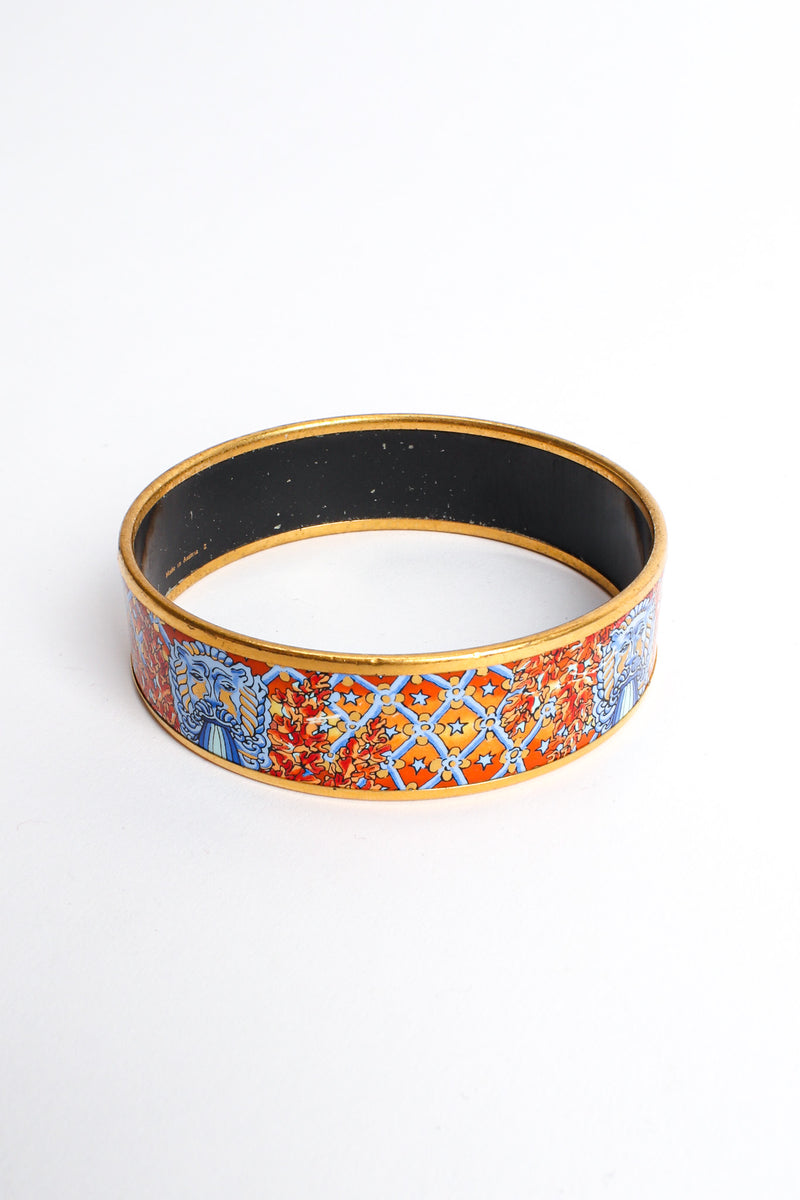 Vintage Hermés Leaf Motif Lion Wide Enamel Bracelet side view @ Recess LA