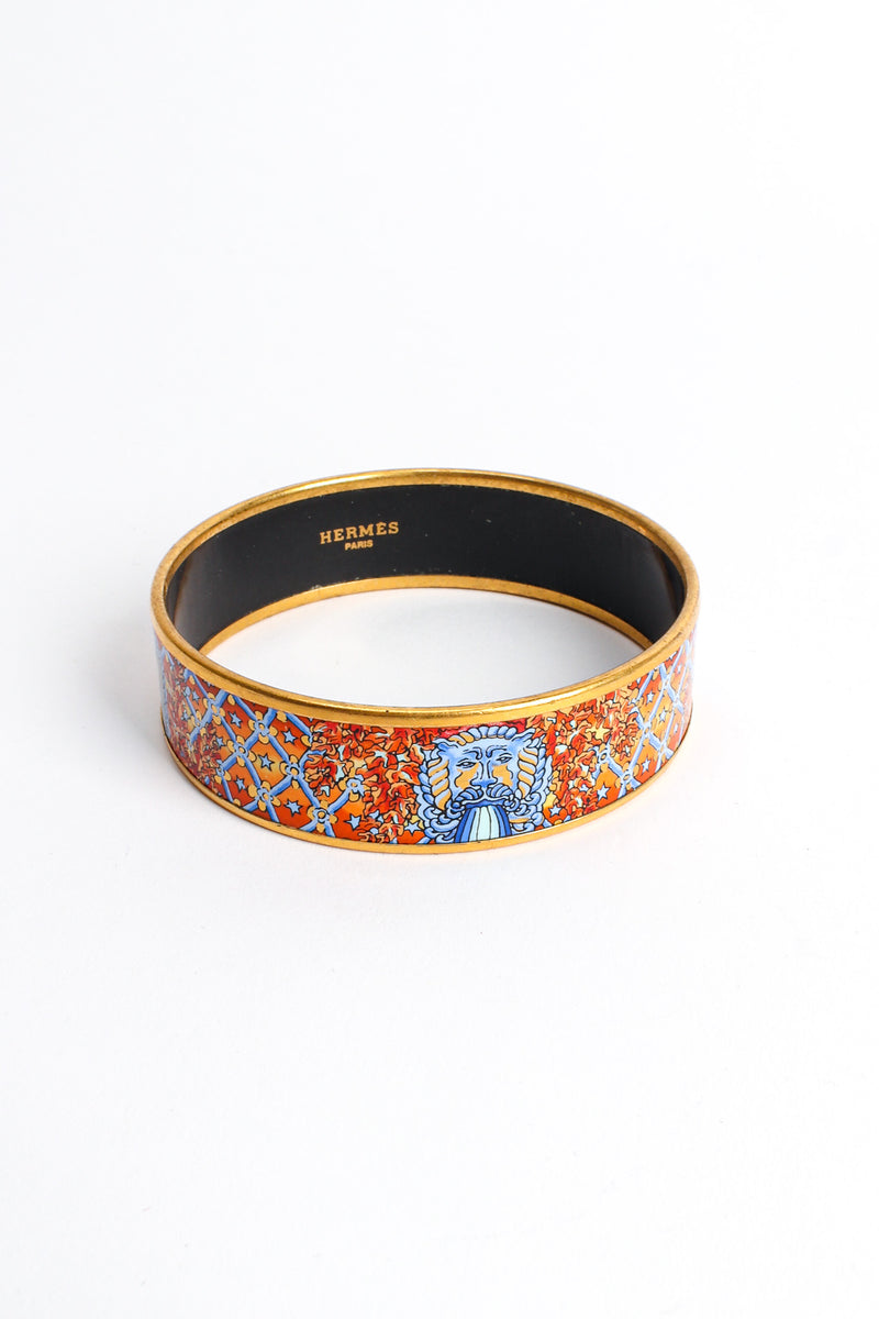 Vintage Hermés Leaf Motif Lion Wide Enamel Bracelet front @ Recess LA