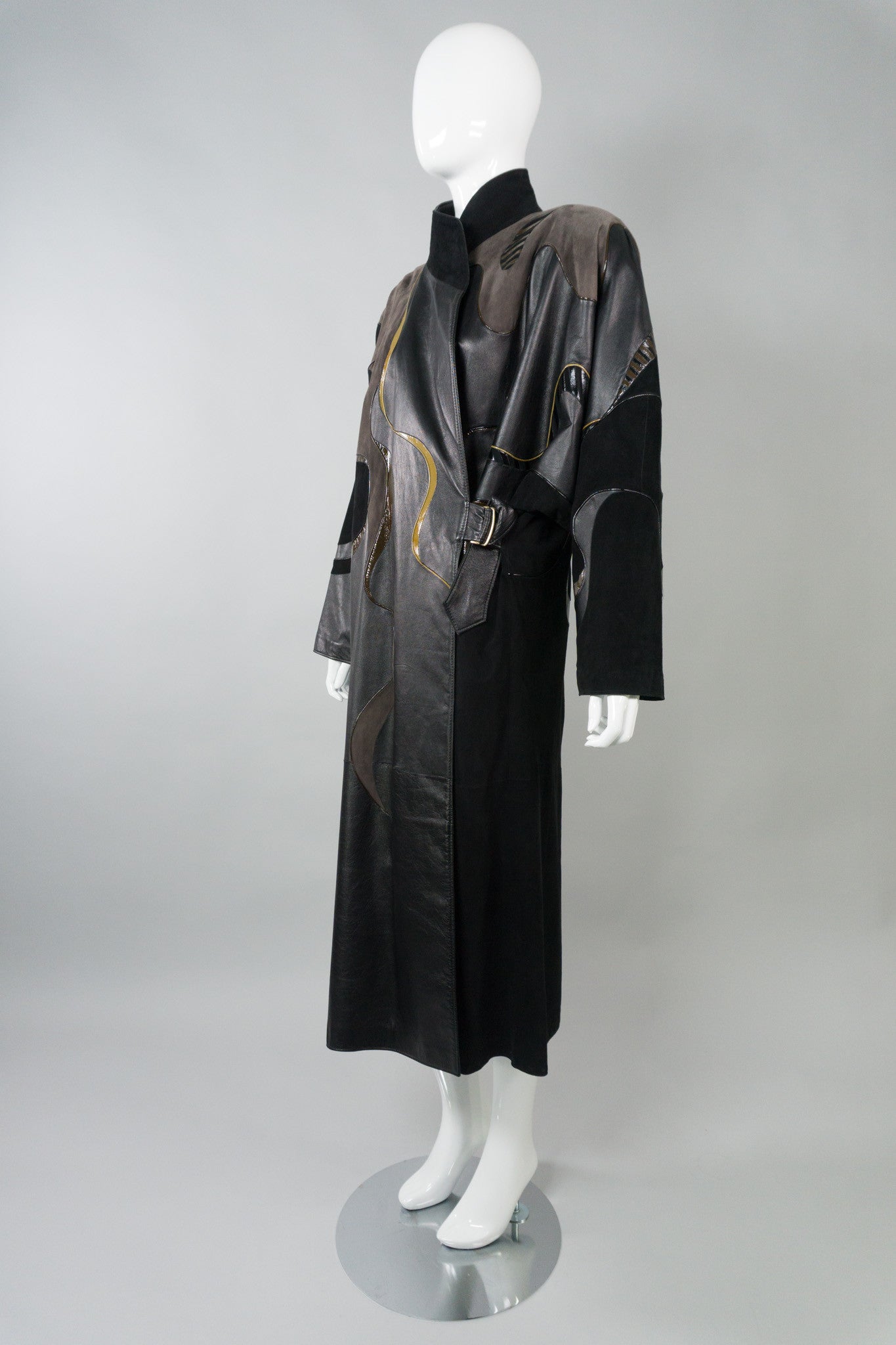 Grunstein Couture Finland Vintage Leather Patchwork Wrap Coat