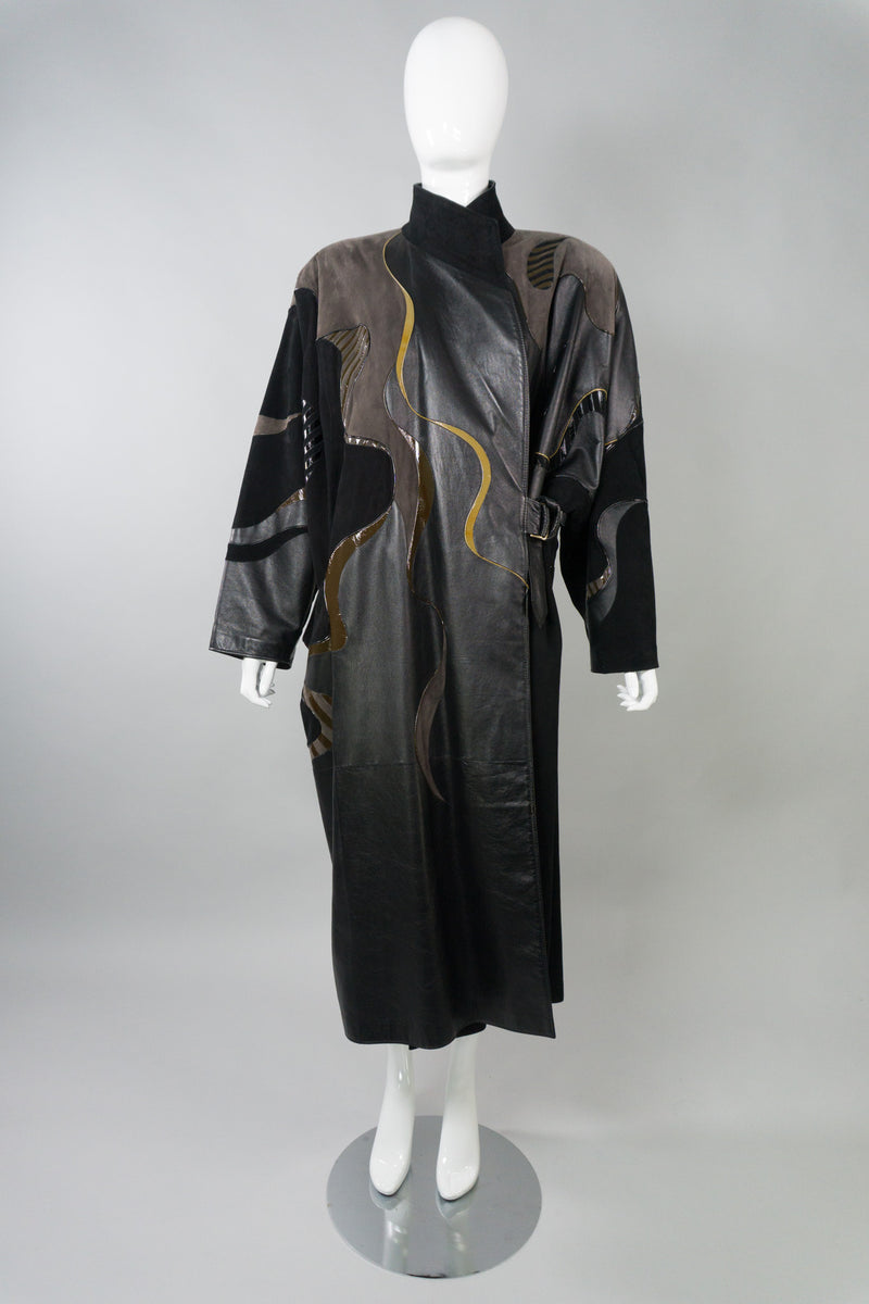 Grunstein Couture Finland Vintage Leather Patchwork Wrap Coat