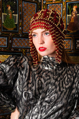 Vintage Beaded Fringe Headdress on Emily O'Dette at Recess Los Angeles