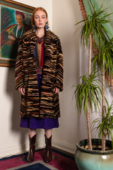 Vintage Louis Féraud Rainbow Zebrawood Stripe Fur Coat on Emily O'Dette at Recess LA