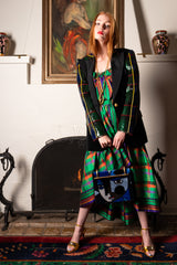 Vintage Escada Couture Plaid Sequined Tux Jacket & Guy Laroche Dress on Emily O'Dette at Recess LA