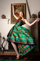 Vintage Guy Laroche Rainbow Plaid Silk Dress & Skirt Set on Emily O'Dette at Recess Los Angeles