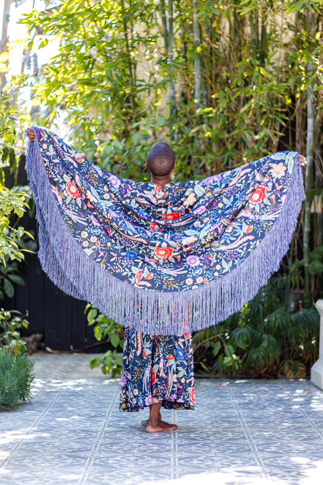 Monica Ahanonu in Vintage Missoni Rare Piano Shawl Fringe Dress at Recess Los Angeles