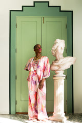 Monica Ahanonu in Vintage Emanuel Ungaro Parallèle Floral Silk 3-Pc Leisure Set at Recess LA