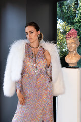 Hannah in Vintage Chubby Cropped Marabou Jacket & Bob Mackie gown at Recess Los Angeles