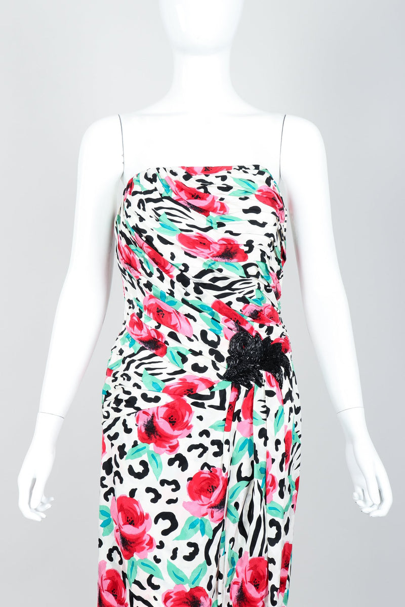 Vintage A.J. Bari Floral Print Ruched Cocktail Dress Front Crop at Recess