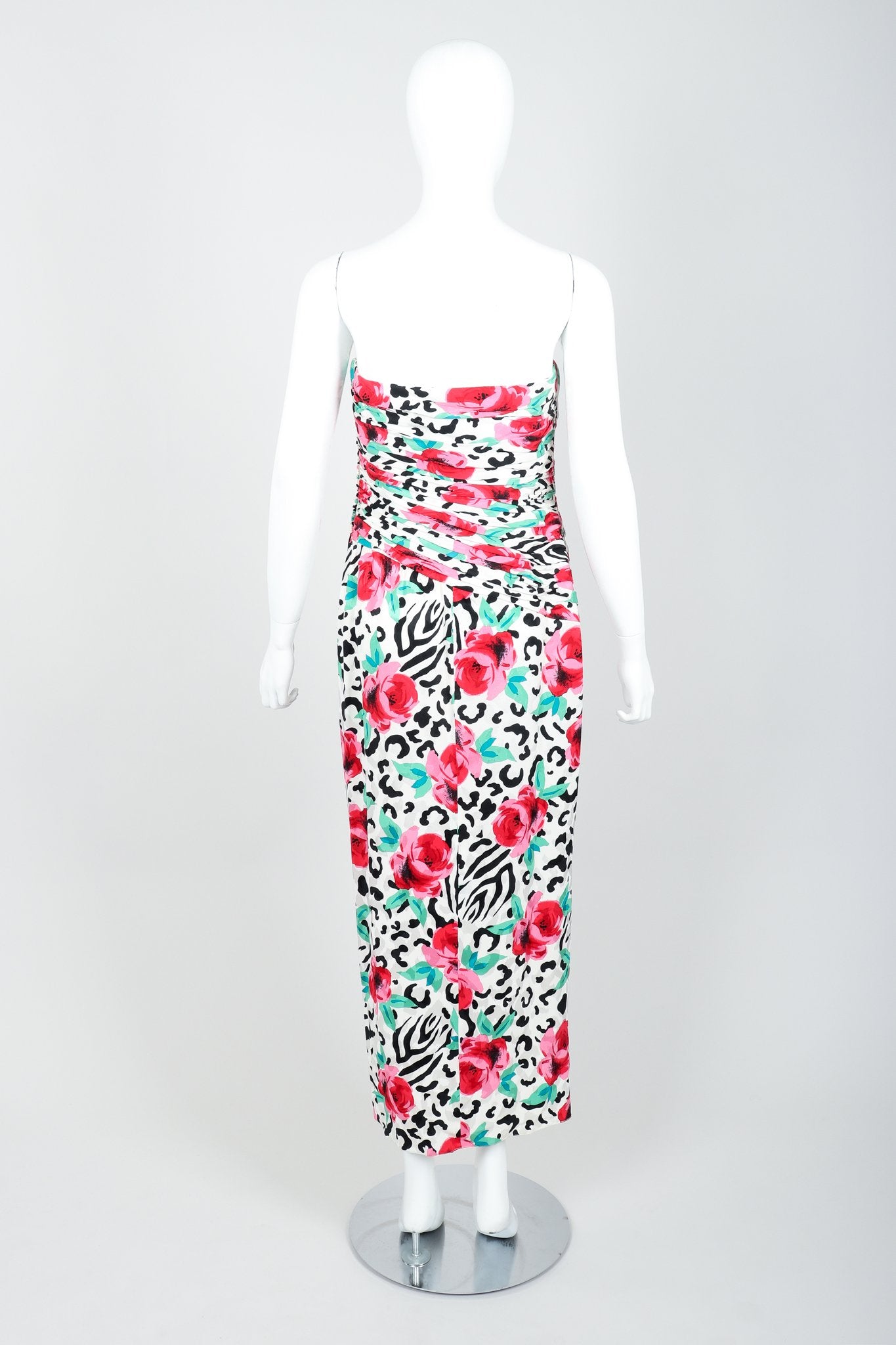 Vintage A.J. Bari Floral Print Ruched Cocktail Dress Back at Recess