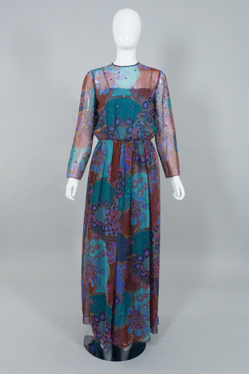 AJ Bari Vintage Sequin Sheer Floral Chiffon Dress