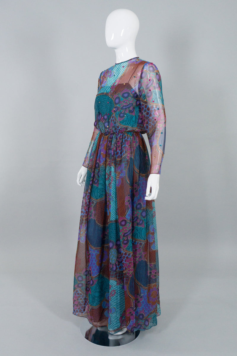 AJ Bari Vintage Sequin Sheer Floral Chiffon Dress