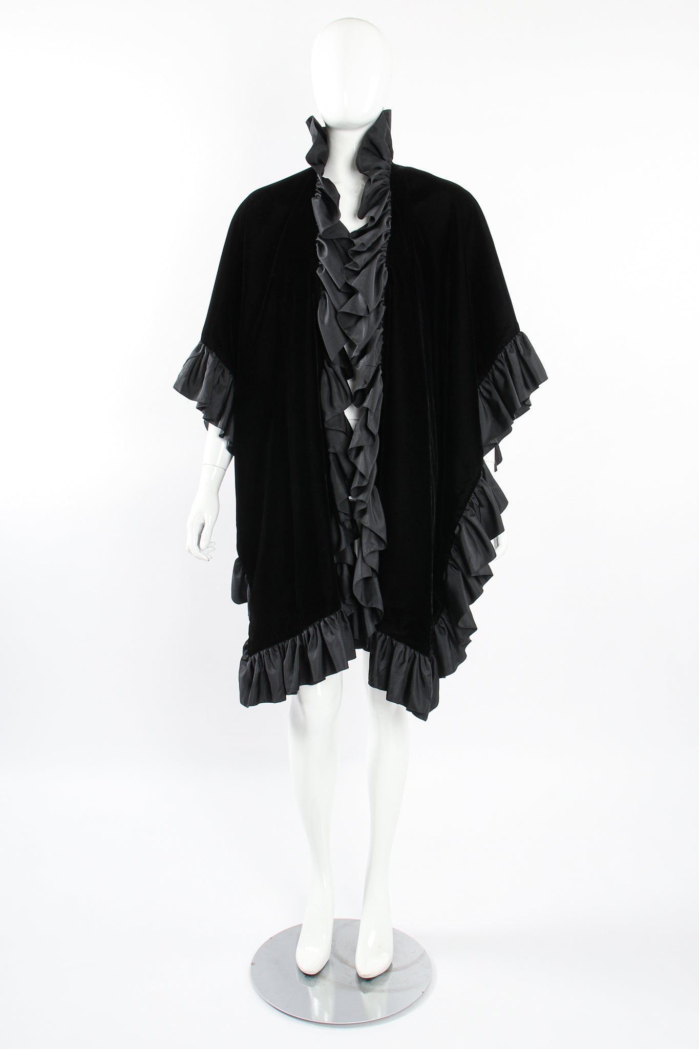 Vintage AJ Bari Velvet Ruffle Poncho Cape on Mannequin front at Recess Los Angeles