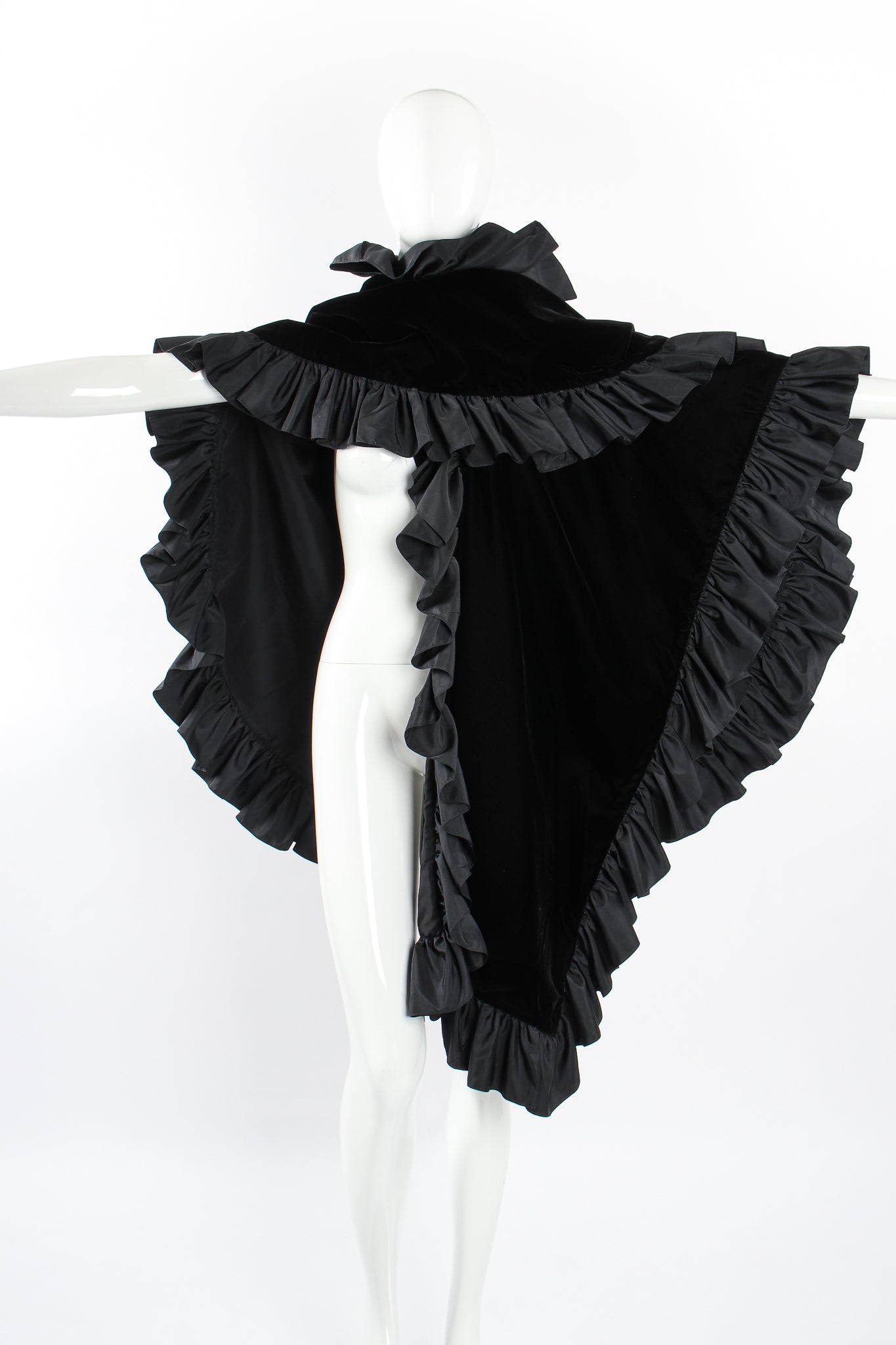 Vintage AJ Bari Velvet Ruffle Poncho Cape on Mannequin wrap at Recess Los Angeles