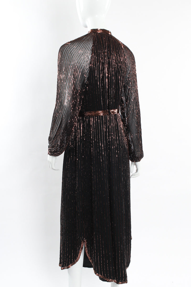 Vintage Abby Fredelle Glass Bead Silk Tunic Dress mannequin back close with belt @ Recess LA