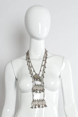 Vintage Accessocraft Triple Plate Goat Pendant Necklace mannequin front @ Recess Los Angeles