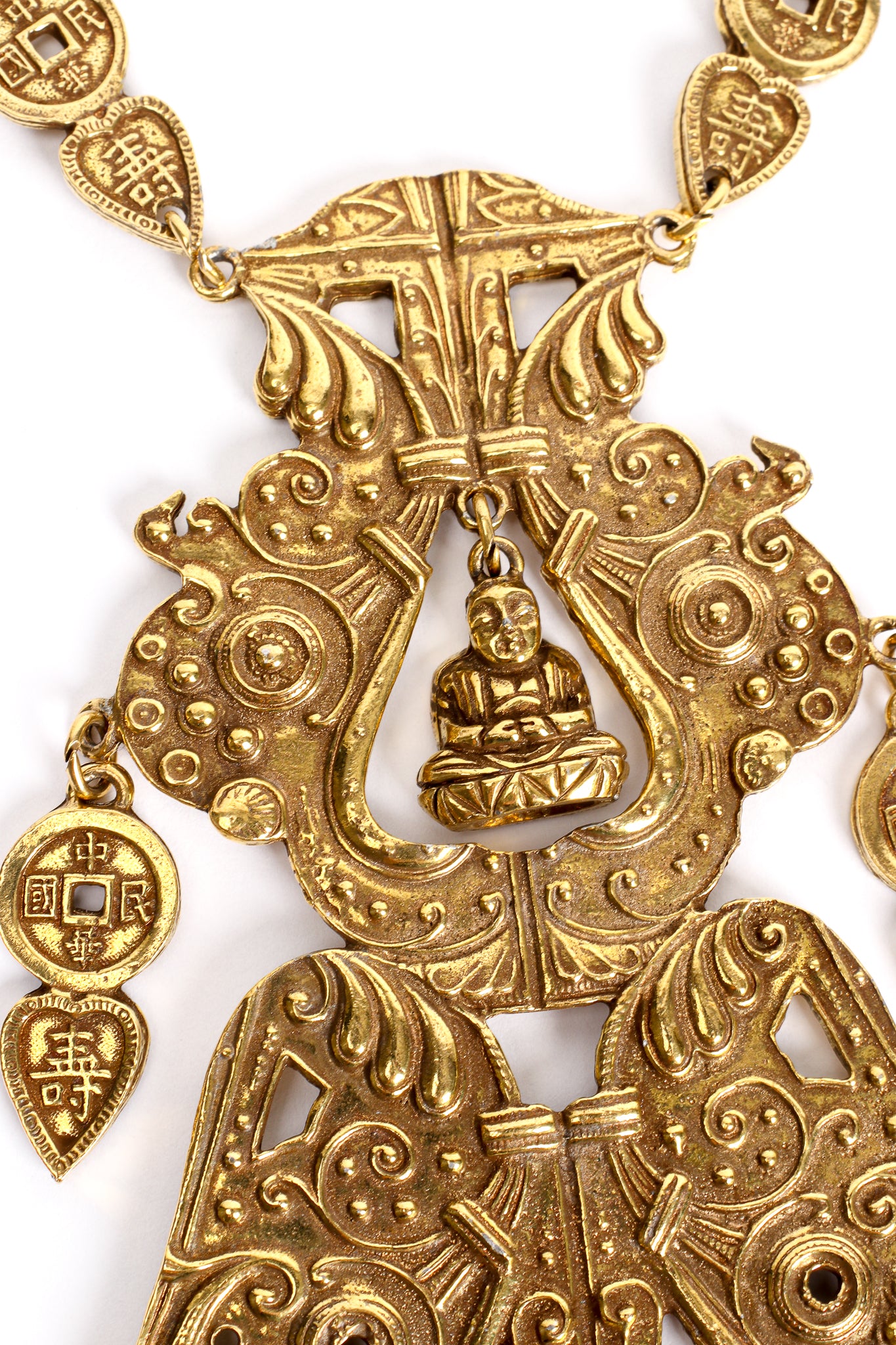 Vintage Accessocraft Chinese Buddha Scroll Plate Pendant Charm Necklace Buddha Charm @ Recess LA